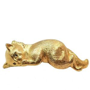 *Host Pick* Rare Piscitelli Large Goldtone Cat Shoulder Brooch Signed Piscitelli
